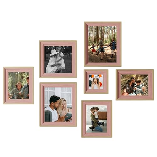 Image of Art Street Pink Collage Photo Frame Set for Wall Decor | Multi Size Wooden Picture Frames Gallery Wall Set for Family Photos | Modern Wall Photo Frames for Living Room, Bedroom & Home Decoration