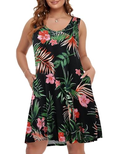 Image of BELAROI Women Plus Size Sundress Summer Casual Sleeveless Tshirt Dress Tie Dye Swing Tank Dresses with Pockets Beach Cover up