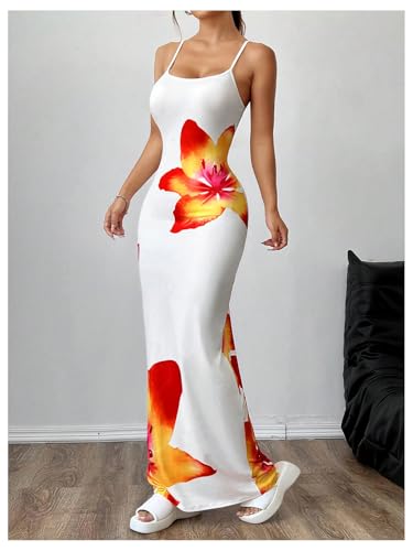 Image of Verdusa Women's Floral Sun Maxi Bodycon Dresse Summer Starfish Dress White