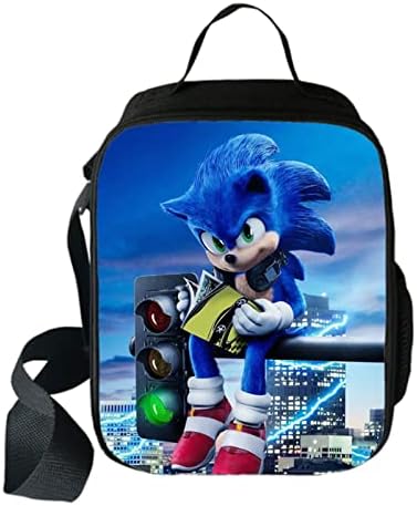 Bonamana Sonic Lunch Bag 3D Printed Anime Digital Pattern Shoulder Bag Insulated Food Container Thermal Lunch Tote Bags Leak-Proof Cooler Bag (City Reading)