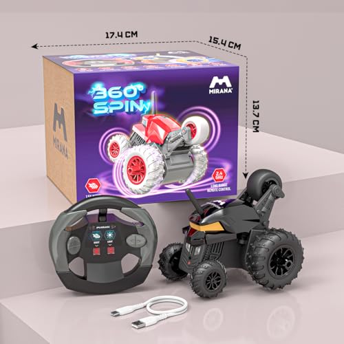 Image of Mirana Warrior 360 Degree Rotating Stunt RC Car Toy for Kids | High Speed Steering Remote Control Vehicle | USB Type-C Rechargeable | Made in India (Onyx Black)