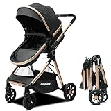 Generisch 2-in-1 Kinderwagen 0-36 Monate, Umwandelbar zur Wiege, Hochgelagert, Kompakt Faltbar, Verstellbares Verdeck & Sicherheitsausstattung für Neugeborene und Kleinkinder