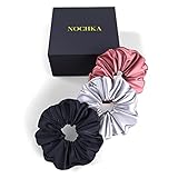 Mulberry Scrunchies for Women – Premium Hair Scrunchies for All Hair Types (3 Pack) – Handmade Hair Ties – Scrunchie Set for Frizz Prevention (Black, Silver, Old Rose)