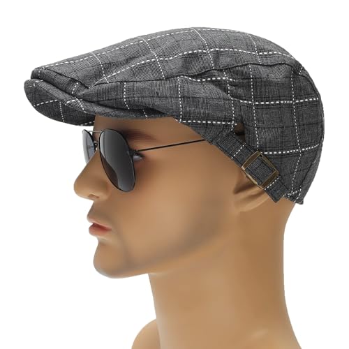 Image of ZLYC Men Cotton Flat Cap Summer Scally Ivy Gatsby Newsboy Beret Driver Cabbie Hunting Hat