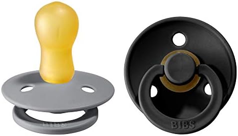 BIBS Colour Soother 2-Pack, BPA Free Dummy Pacifier, Round Nipple. Natural Rubber Latex, Size 2 (6-18 Months), Mocha/Dark Oak