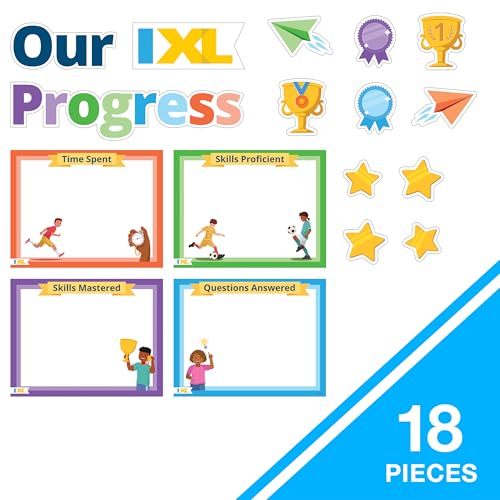 Our IXL Progress 18PC Dry Erase Bulletin Board Set, Header, Write-On Wipe-Off Posters, and Colorful Cardstock Cutouts, Goal Trackers Charts and Teacher Supplies for Classroom Management - Image 2
