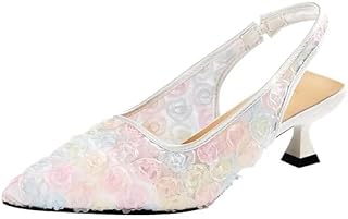 Elegant Lace Kitten Heels for Women - Slingback Pointed Toe Floral Mesh Dress Shoes - Low Heel Formal Wedding Guest Party Sandals
