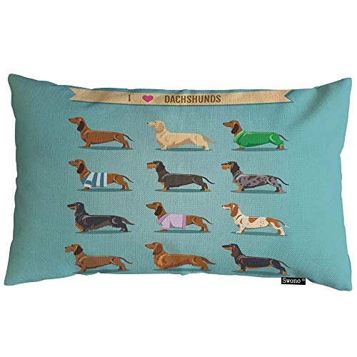 Swono Dachshund Throw Pillow Cover Seamless Decorative Background With I Love Dachshunds Cotton Linen Decorative Rectangular Pillowcase For Sofa And Bed Couch 12"X20" #TOP26