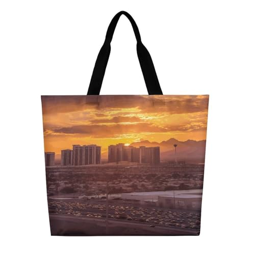 Las Vegas Sunset Large Grocery Tote Bag Women Fashion Handbag Duty Reusable Shoulder Bag for Travel Vacation Shopping Beach Bags3