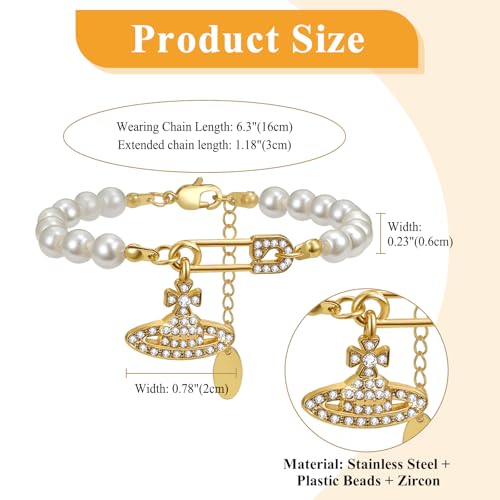 Collier perles Saturne femme avec pendentif planète diamant - 3