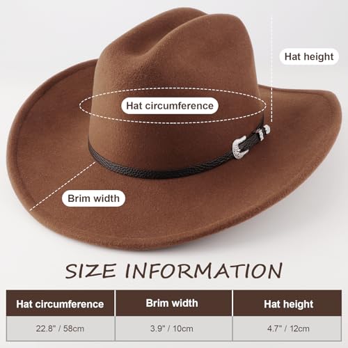 Image of DRESHOW Cowboy Hat for Women and Men Classic Felt Western Hat for Cowboys Cowgirls Wide Brim Belt Buckle Retro Fedora Hats