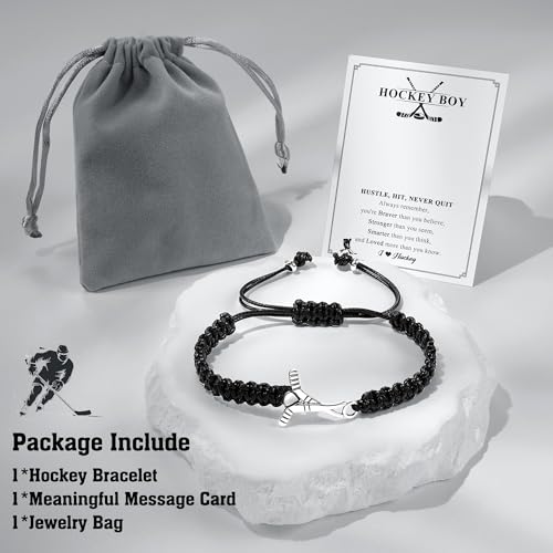 PEALICIOUS Hockey Gifts for Boys, Hockey Easter Basket Stuffers for Teens Adjustable Black Hockeys Bracelet, Boys Bracelet Sport Stuff Present for Teens, Son, Teams, Grandson and Brother - Thumbnail 3