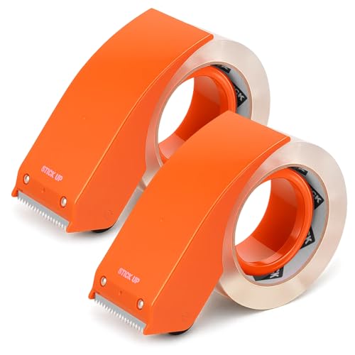 STICK UP 2 Pack Packing Tape with 2 Dispensers, 1.88 inch x 65 Yds (130 Yds Total) Heavy Duty Shipping Tape, Strong Adhesive Clear Packaging Tape for Moving Boxes, Shipping, Mailing