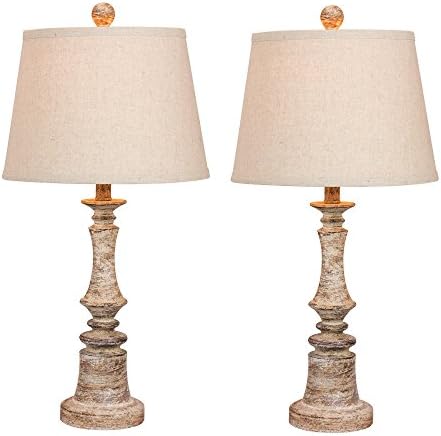 Cory Martin W-6240CABG-2PK Fangio Lighting's #6240CABG-2PK Pair of 26.5 in. Distressed Candlestick Resin Table Lamps in a Cottage Antique Beige Finish, RED, 2 Piece