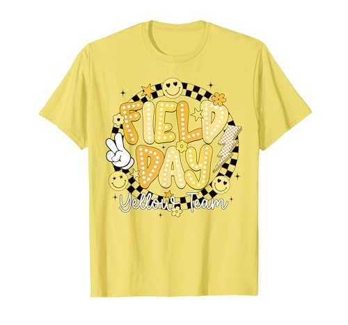 Field Day Yellow Team Retro Competiion Smile Face Lightning T-Shirt