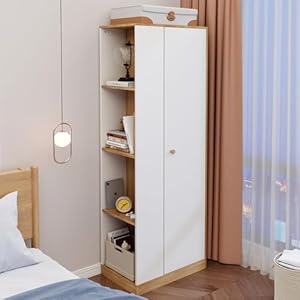 ZL ZELing Modern Wardrobe, Bedroom Armoires with Spacious and Versatile Efficient Storage,Maple Colored Floor Storage Cabinet with Hangers, Easy Installation, Dimensions: 16″ D x 24″ W x 71″ H