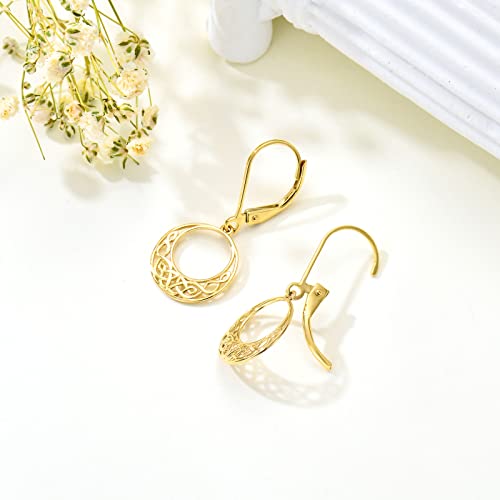 Irish Celtic Earrings Mothers Day Gifts For Mom Women 14K Solid Gold Celtic Knot Dangle Earrings For Women Circle Leverback Drop Earrings Fine Jewelry Birthday Christmas Gifts For Her #TOP3