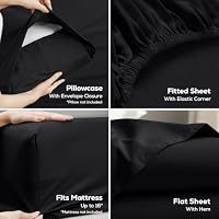 Queen Sheets Set, 4 Pieces 16" Deep Pocket Hotel Luxury Bed Sheets, Black — image 3