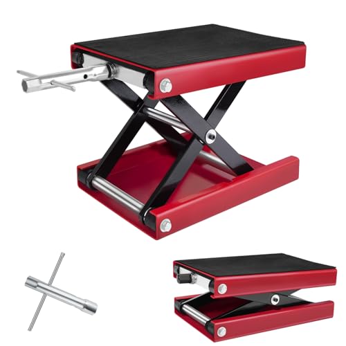 Motorcycle Lift with Wide Deck, 11000Lbs/500 kg/0.5 Ton Capacity Motorcycle Repairing Jack Scissor Lift Tool Bench, Steel Motorbike Bike Lifting Stand Height Adjustable, for Motorbike, Red