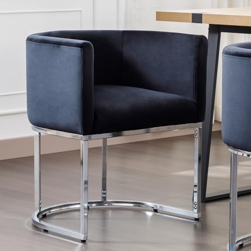 BESTANO Velvet Dining Chair Modern Barrel Arm Chairs with Chrome Metal Frame, Upholstered Kitchen Chairs 18.5" Wide Accent Chair for Living Room Dining Room Restaurant, Black
