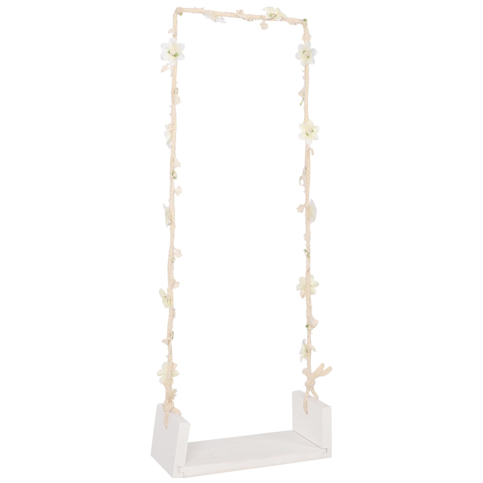 Cabilock Altalena in Legno per Fotografia Ragazzo Ragazza Sedile e Dettagli Floreali, Accessorio per Oggetti di Scena e Decorazione Casa, Set per Servizi Fotografici e Regali Shower