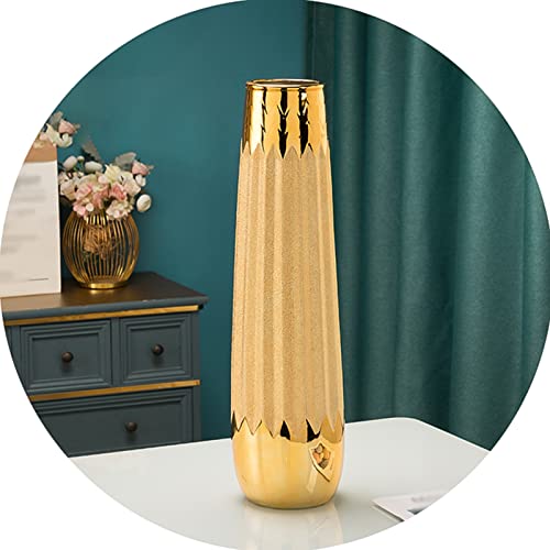 Vase doré en céramique, Grand Vase de Sol, Grand Porte-Fleurs décoratif pour la Maison de Ferme Rustique Moderne, pour Le Mariage, Pendaison de crémaillère (Color : Gold, S : 14x46cm)