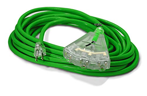 25-ft 14 3 Heavy Duty 3-Outlet Lighted SJTW Indoor Outdoor Extension Cord by Watt s Wire - Green 25 14-Gauge Grounded 15-Amp Three-Prong Power-Cord (25 foot 14-Awg)