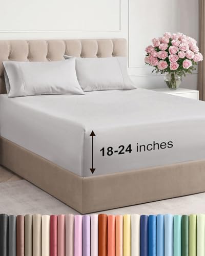 Extra Deep Twin Sheet Set - 4 Piece Breathable & Cooling Sheets - Hotel Luxury Bed Sheets Set - Easy & Secure Fit - Soft, Wrinkle Free & Comfy Sheets Set - French Grey Sheet Set w/Extra Deep Pockets