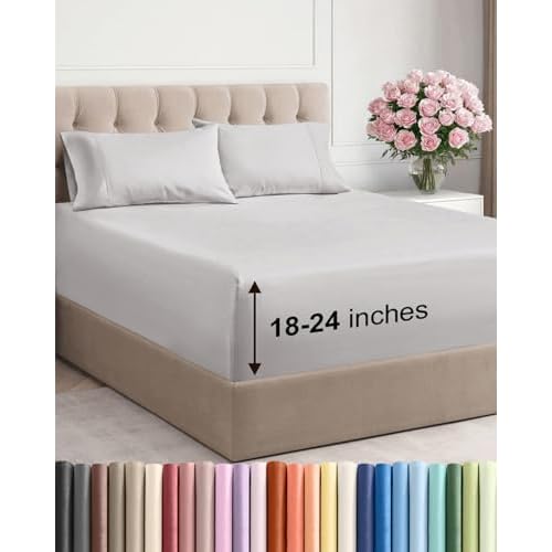 Extra Deep Twin Sheet Set - 4 Piece Breathable Cooling Sheets - French Grey