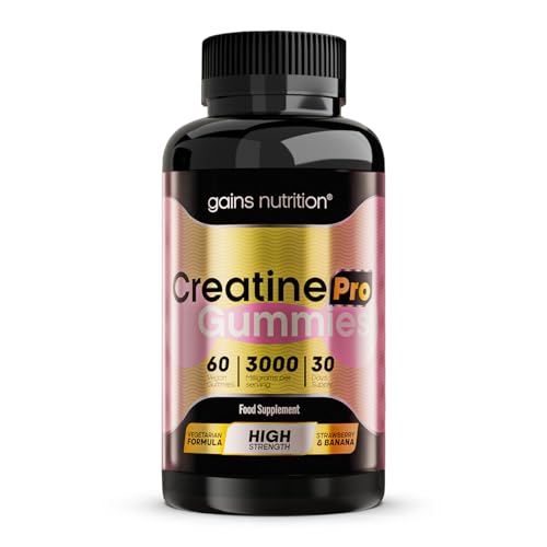 GN Creatine Pro Gummies | 60 Gommes à Croquer Créatine pour Hommes Femmes – 3000 mg de Monohydrate de Créatine par Portion | Saveur Fraise et Banane Sans OGM Convient aux Végétaliens et Végétariens