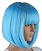 Sky Blue Bob Wigs and A Wig Cap, Short Straight Flat Bangs, Cool Summer Sexy Stylish Cosplay Party Hair Wigs, wig003SBL