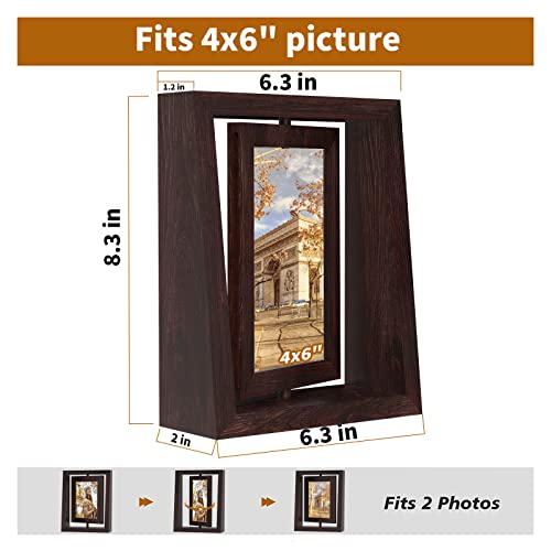 Hoookimm 2 Pack 4X6 Rotating Floating Picture Frames, Double Sided Display With High Definition Plexiglass Rustic Wooden Photo Frame For Vertical Tabletop Display, Birthday Gifts For Women And Men #TOP2