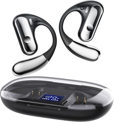 Open Ear Headphones - Wireless Earbuds, 5.3 Bluetooth Earphones for Running, Ergonomic Ear Hook Sport Open Ear Buds, Air Conduction Over Ear Headphones, HIFI Sound Earbuds with 4 Mics Clear Calls