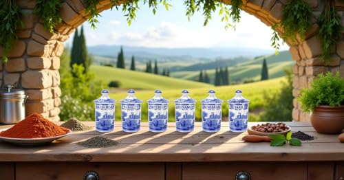 Spode 1389542 Blue Italian Spice Jar, Set of 6