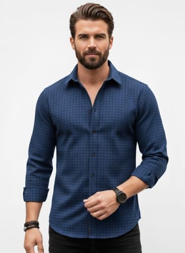 Image of Amazon Brand - INKAST Men's Regular Fit Button Down Dress Shirts Textured Long Sleeve Casual Hawaiian Shirt