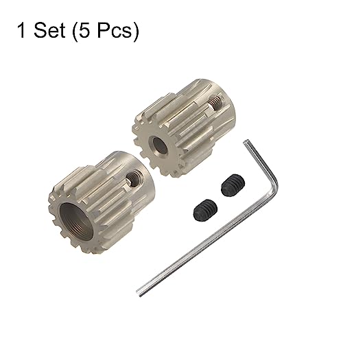 sourcing map 32P 7075 Aluminium-Ritzel-Motorzahnradsatz, 2 Stück, 14T 15T, passend für 1/8 Zoll RC-Motorwelle, 32-Teilungszahnräder für RC-Autos, mit Innensechskantschlüssel