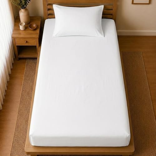 Image of Linen Home Cotton Percale Fitted Bedsheet Set Single Size White