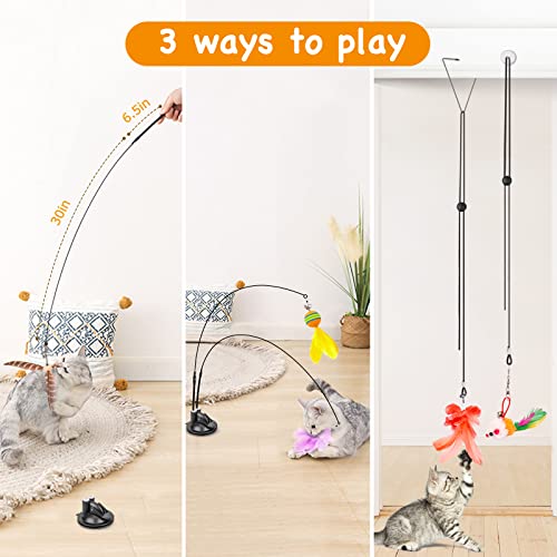 Hosfroll Cat Wand Toy, Interactive Cat Toys With 2 Natural Feather, Double Headed Cat Feather Teaser Wand, Suction Cup Cat Stick Toy Hanging Teaser For Indoor Cats, Cats Toy Accessories #TOP3
