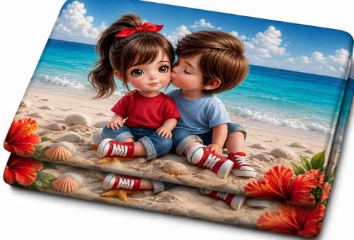 Image of RUMPS 7D Cute Cartoon Couple Printed Flat Bedsheet King Size 90x100 Inch with 2 Pillow Covers 16x26 Inch | Kids Love Theme Microfiber Double Bedsheet