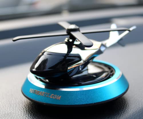 YOURKARTS.COM Car Dashboard Solar Helicopter Wings Rotating on Solar Power Giving Fresh Aroma with Plant Based Perfume (Blue)