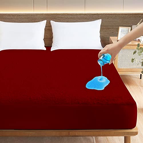 Image of Ayka 100% Waterproof Cotton Terry Mattress Protector King Size Breathable Hypoallergenic Noiseless Ultra Soft Fitted Bed Protector 84x72 inch Mattress /Bed Cover (King 84 * 72 inch | 7x6 ft, Maroon)