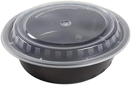 Microwavable To-Go Container with Clear Plastic Lid – BPA Free PP Round Take Out Food Container – Catering and Takeout - 48 oz. Black - 9" Round – Black – Plastic-Disposable - 50 Pack-Restaurantware