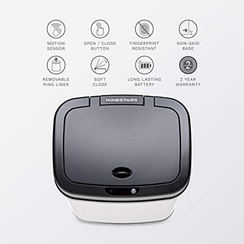 Ninestars Dzt-12-5 Bedroom Or Bathroom Automatic Touchless Infrared Motion Sensor Trash Can, 3 Gal 12L, Stainless Steel Base (Rectangular, Black Lid) #TOP3