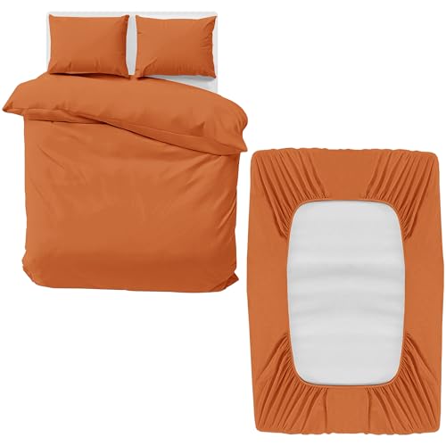 MOONLIGHT20015 4 Piece King Bedding Set - Duvet Cover, Fitted Sheet with Pillow cases - Soft Brushed Microfiber – Rust