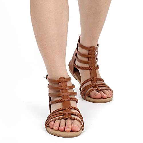 Mudan Womens Buckle Zip Thong Gladiator Sandal (9 B(M) Us, Chestnut) #TOP3
