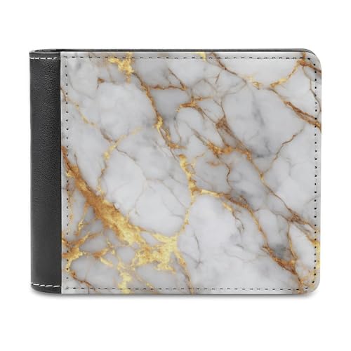 Luxury White Gold Marble Texture Soft PU Leather Bifold Wallet, Coin Purse Credit Pass Case, Durable Card-Holder Slim Billfold for Men Woman Money Storage