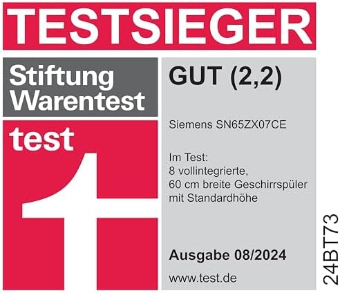 Siemens SN65ZX07CE, Stiftung Warentest Testsieger*, iQ500 Smarter Geschirrspüler Vollintegriert, 60 cm breit, Besteckschublade, Made in Germany, Zeolith Trocknung, extra leise, varioSpeed Programm
