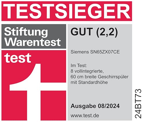 Siemens SN65ZX07CE, Stiftung Warentest Testsieger*, iQ500 Smarter Geschirrspüler Vollintegriert, 60 cm breit, Besteckschublade, Made in Germany, Zeolith Trocknung, extra leise, varioSpeed Programm