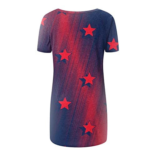 Independence Day Graphic Tees Tops For Women Casual Summer Womens Graphic Tees Short Sleeve V Neck Plus Size 4Th Of July Blouses Wine 3X #TOP5