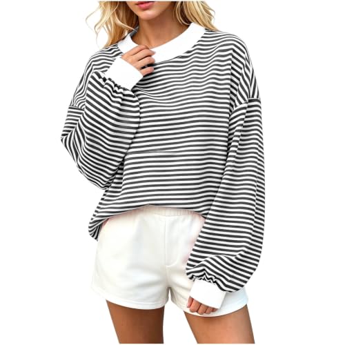 Sweatshirts for Women Mockneck Sweatshirt Knit Striped Long Sleeve Shirt — view 5